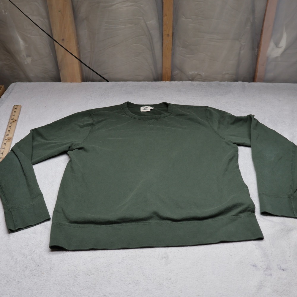 Flint and Tinder Sweatshirt Mens Large Green Fleece Crewneck Pullover USA Made